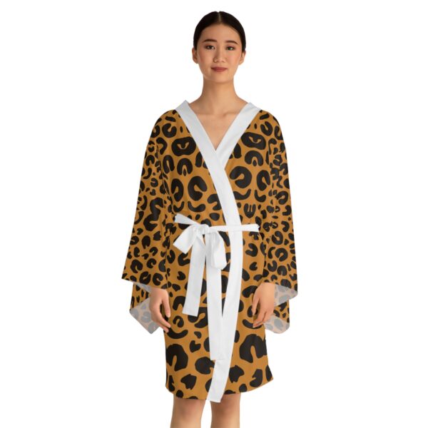 Leopard Print Long Sleeve Kimono Robe, Chic Loungewear, Bohemian Style, Fashionable Gift, Animal Print Bathrobe, Relaxation Attire - Image 7