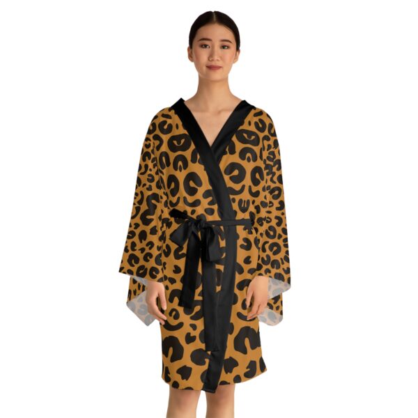 Leopard Print Long Sleeve Kimono Robe, Chic Loungewear, Bohemian Style, Fashionable Gift, Animal Print Bathrobe, Relaxation Attire - Image 4