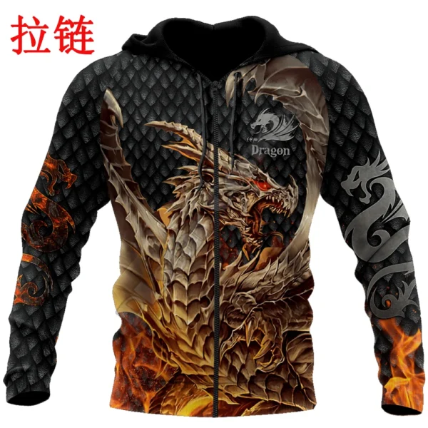 Beautiful Dragon Tatoo 3D All Over Printed Men Hoodie Autumn and winter Unisex Sweatshirt Zip Pullover Casual Streetwear KJ422 - Image 4