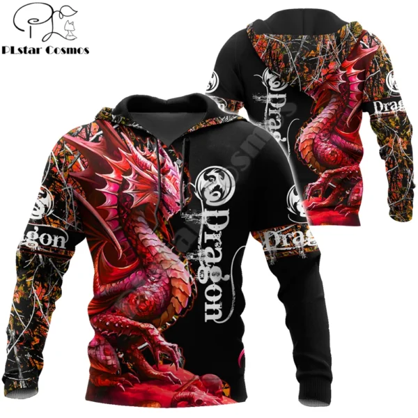 Beautiful Dragon Hunting 3D Printed Men Hoodie Autumn and winter Unisex Sweatshirt Zip Pullover Casual Streetwear KJ432 - Image 3