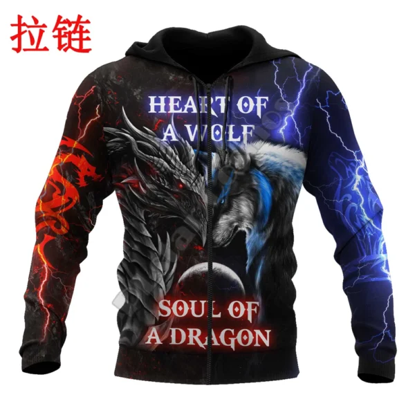 Heart of a Wolf, Soul of a Dragon 3D Printed Fashion Mens Autumn Hoodies Sweatshirt Unisex Streetwear Casual Zip Jacket Pullover - Image 6