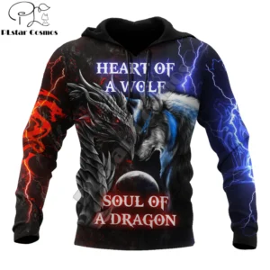 Heart of a Wolf, Soul of a Dragon 3D Printed Fashion Mens Autumn Hoodies Sweatshirt Unisex Streetwear Casual Zip Jacket Pullover