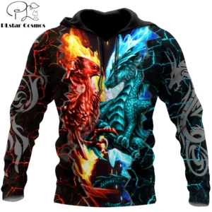 Dragon and Phoenix ice fire tattoo 3D All Over Printed Fashion Men's Hoodie Unisex zipper Hoodie Casual Tracksuits KJ985