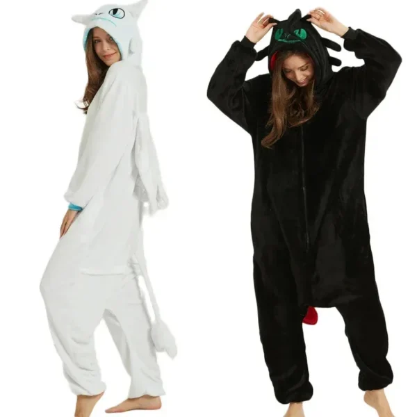 2025 New Toothless White Black Dragon Onesie Adult Unisex Flannel Pajama Anime Cosplay Costume Train Your Night Fury Sleepw ★ ★ - Image 4