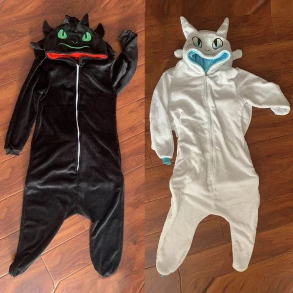 2025 New Toothless White Black Dragon Onesie Adult Unisex Flannel Pajama Anime Cosplay Costume Train Your Night Fury Sleepw ★ ★ - Image 5