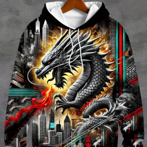 Vintage Men's Hooded Hoodies 3D Printed Eagle Pattern Sweatshirt Drawstring Sportwear Long Sleeve Tops Casual Men's Clothing