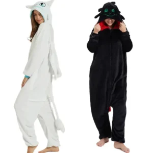 2025 New Toothless White Black Dragon Onesie Adult Unisex Flannel Pajama Anime Cosplay Costume Train Your Night Fury Sleepw ★ ★