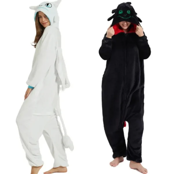 2025 New Toothless White Black Dragon Onesie Adult Unisex Flannel Pajama Anime Cosplay Costume Train Your Night Fury Sleepw ★ ★